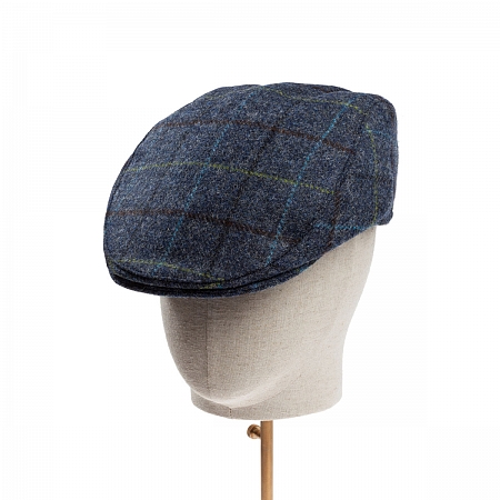 Dents Abraham Moon Herrinbone Tweed Flat Cap Blue