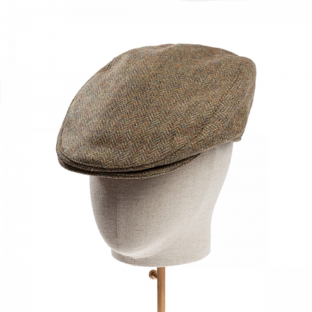Dents Abraham Moon Herrinbone Tweed Flat Cap Brown
