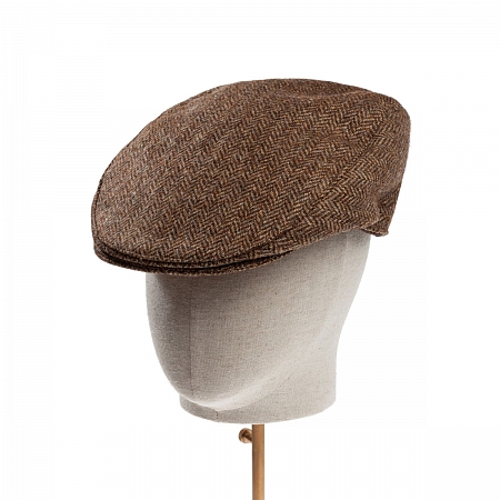 Dents Abraham Moon Herrinbone Tweed Flat Cap Chocolate