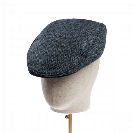 Dents Abraham Moon Herrinbone Tweed Flat Cap Navy