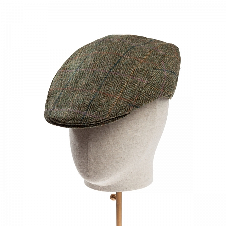 Dents Abraham Moon Herrinbone Tweed Flat Cap Olive