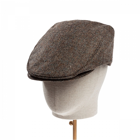 Dents Abraham Moon Herrinbone Tweed Flat Cap Pewter