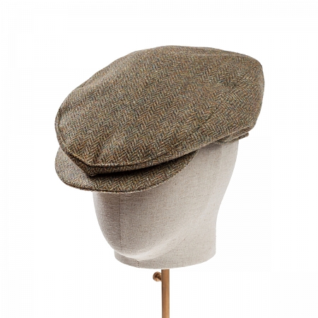 Dents Abraham Moon Herrinbone Tweed Flat Cap Spruce
